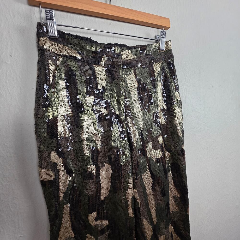 Anthropologie Green Camo Sequin Jogger Pants XS Sparkly Statement Trousers NYE - Picture 8 of 13